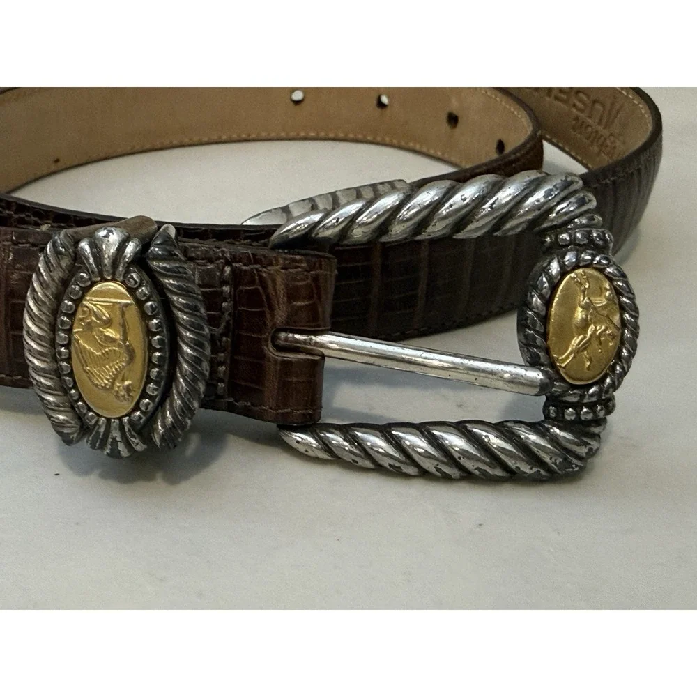 VTG Brighton Museum Collection Brown Leather Belt Greco Roman‎ Coin Med 33